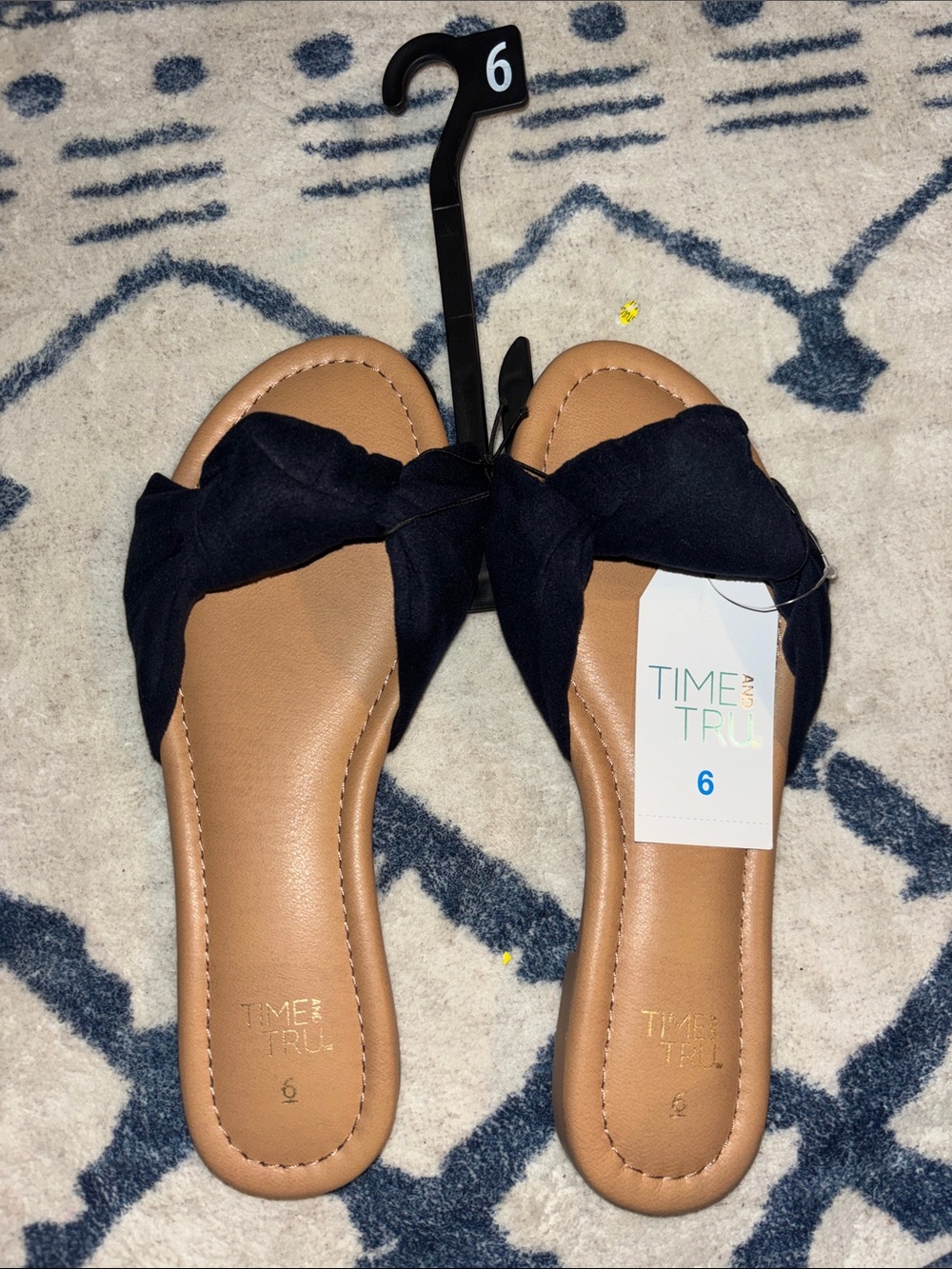 Time and Tru Black Knot Slide Mules with Tan Footbed! Size 6! BRAND NEW!